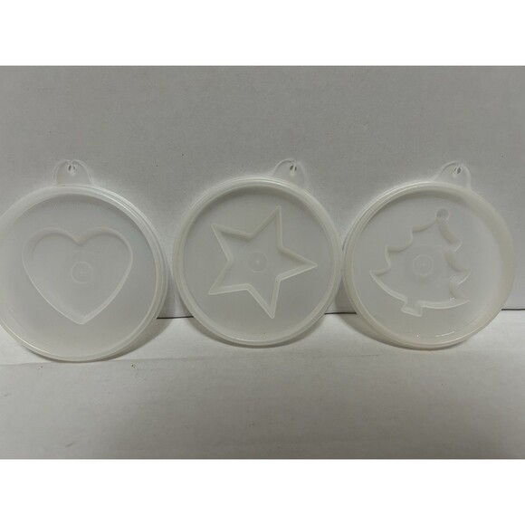 3 Vintage Tupperware  Jel - N - Serve  Mold Lids HEART,  STAR, Christmas Tree - Picture 1 of 6